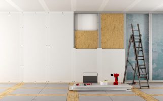 Renovation of an old house with plaster board and wood fiber panels - 3d rendering
